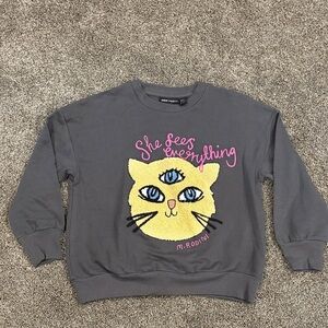 Mini Rodini Gray Sweatshirt with Yellow Cat Design